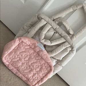 NEW - Elegant Pink and Cream Quilted Women's Bag Set